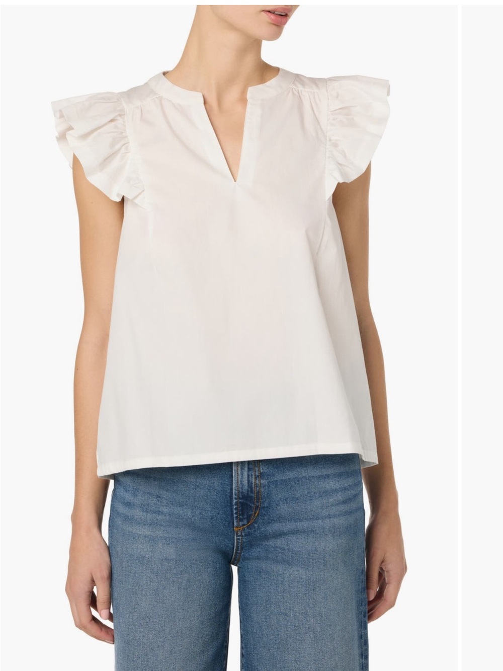 Joes jeans Split-neck flutter sleeve White Ruffle Sleeve Women's Top white XS